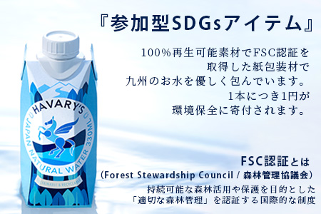 【12か月定期便】HAVARY’S（ハバリーズ）紙パックナチュラルウォーター　330ml×12本を２セット　12か月連続でお届け