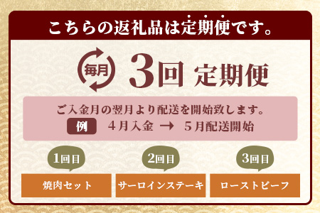 【定期便3回】佐賀牛 食べ比べ 定期便 焼肉セット サーロインステーキ ローストビーフ I-30