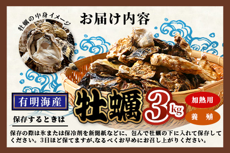 B-567 有明海産 養殖牡蠣 3kg 冬季限定｜殻付き生牡蠣｜加熱調理用｜新鮮 佐賀県産 カキ【レンジで簡単調理】お正月 夕食 おつまみ おかず 佐賀県 鹿島市