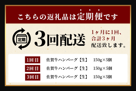 【3回定期】佐賀牛ハンバーグ　【生】150g×5個｜佐賀県 鹿島 生ハンバーグ 定期便 肉汁 ジューシー 焼きたてハンバーグ 牛肉 手ごねハンバーグ 本格ハンバーグ 贅沢な食事 定期便 　E-161 3回定期便