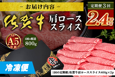 【定期便3カ月配送】＼とろける佐賀牛／【佐賀牛肩ローススライス800g（400g×2パック）】小分けで便利 ブランド牛 霜降り 極上 高級肉 贅沢 すき焼き しゃぶしゃぶ 鍋 大容量 肉の甘み 柔らかい ギフトにも最適 定期便 3カ月 お中元 お歳暮　I-41