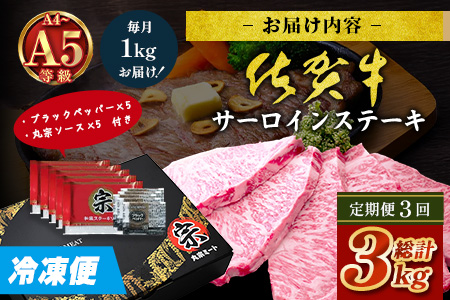 【定期便3カ月配送】＼極上のご褒美肉！／佐賀牛サーロインステーキ 200g×5枚｜A5・A4等級 厳選黒毛和牛｜とろける霜降り 高級ステーキ｜贈答・ギフト対応可｜国産牛｜佐賀県鹿島市 送料無料　Q-8