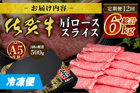 【定期便12カ月配送】＼とろける佐賀牛／【佐賀牛肩ローススライス500g】ブランド牛 霜降り 極上 高級肉 贅沢 すき焼き しゃぶしゃぶ 鍋 大容量 肉の甘み 柔らかい ギフトにも最適 定期便 12カ月 お中元 お歳暮　T-9