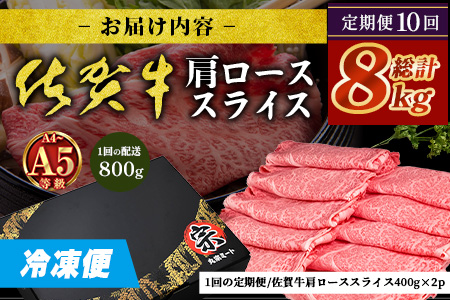 【定期便10カ月配送】＼とろける佐賀牛／【佐賀牛肩ローススライス800g（400g×2パック）】小分けで便利 ブランド牛 霜降り 極上 高級肉 贅沢 すき焼き しゃぶしゃぶ 鍋 大容量 肉の甘み 柔らかい ギフトにも最適 定期便 10カ月 お中元 お歳暮　V-68