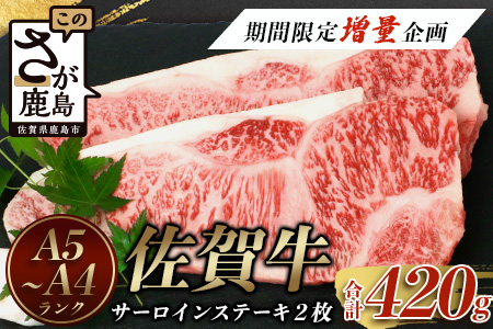 予約受付【1月発送】D-179 佐賀牛サーロインステーキ 2枚(合計420g)【黒毛和牛】  肉 牛肉 A4等級以上 佐賀牛