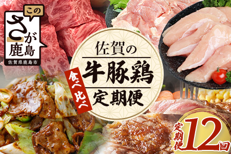 【初回は1月スタート】【定期便12回】佐賀の「牛・豚・鶏」食べ比べ 定期便 12ヶ月 12ヵ月 佐賀牛 ありた鶏 佐賀県産豚肉 焼き肉 焼肉 しゃぶしゃぶ ステーキ バラエティ V-44