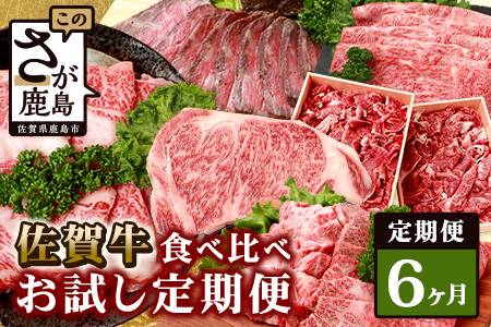 【定期便6回】佐賀牛 食べ比べ 定期便 モモスライス 肩ロース サーロインステーキ 切り落し ローストビーフ 焼肉 R-9