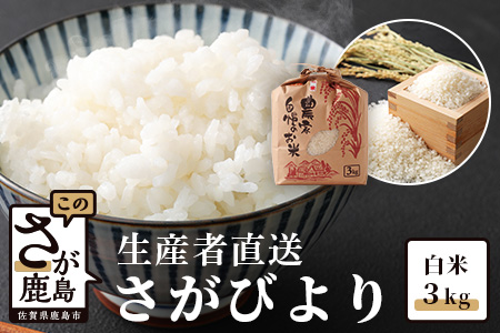 A-132 【生産者直送】佐賀県鹿島市産 さがびより　白米３ｋｇ
