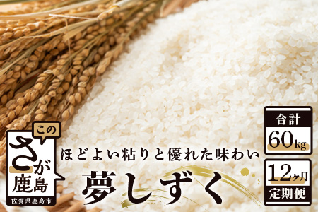 定期便 12ヶ月 佐賀県産 夢しずく 白米 5kg《12ヶ月連続 毎月お届け》K-6 12回 白米5kg×12回定期便