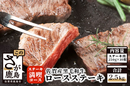 V-7  【熟成肉『ステーキ満喫』コース】佐賀県産黒毛和牛　ロースステーキ２５０ｇ×１０枚