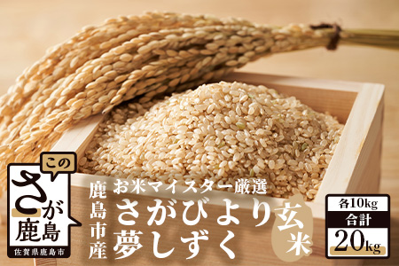 D-35 鹿島市産さがびより・夢しずく　玄米２０ｋｇ（１０ｋｇ×2種）お米マイスター厳選！