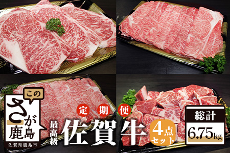 【初回は1月スタート】V-10 佐賀牛４点セット 【全３回定期便お届け】総計6.75kg