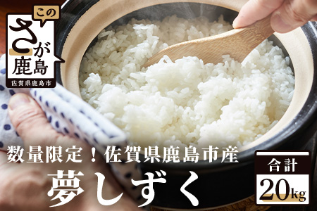 D-111【数量限定】令和５年産 佐賀県鹿島市産 夢しずく 白米20kg お米マイスターセレクト！