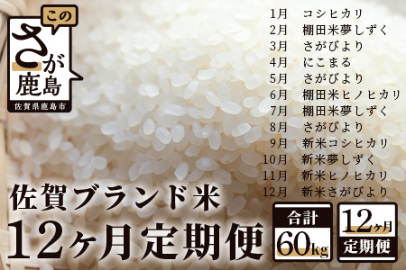 L-31【12か月定期便】佐賀ブランド米定期便（5kg×12回）