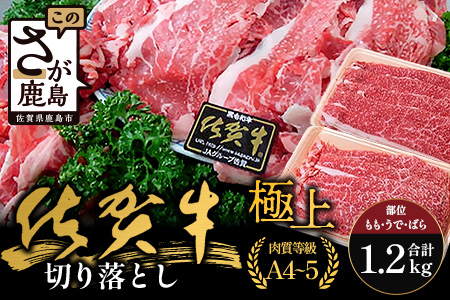 佐賀牛切り落とし【もも、うで、ばら】600g×2P(1.2kg)｜佐賀牛 和牛 国産牛 高級 ごちそう ギフト グルメ 贅沢 ふるさと納税 ブランド牛 佐賀県 鹿島市 お取り寄せ 牛肉好き必見 鹿島 もも うで ばら 切り落とし 牛肉 贅沢な食事　D-233