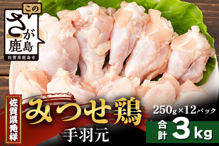 【配送月指定対応可】みつせどり 手羽元 250g×12（合計3kg）D-266 お肉 鶏 肉 からあげ 唐揚げ から揚げ 佐賀県産 鶏肉 煮物 手羽元 250g×12（合計3kg）