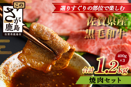 【配送月指定対応可】佐賀県産 黒毛和牛 焼肉セット 400g×3（合計1.2kg）E-172 牛肉 お肉 焼肉 焼き肉 やきにく