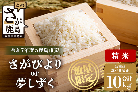 令和7年産 鹿島市産 [さがびよりor夢しずく] 10kg 1袋 【品種指定不可】 玄米 精米  E-179