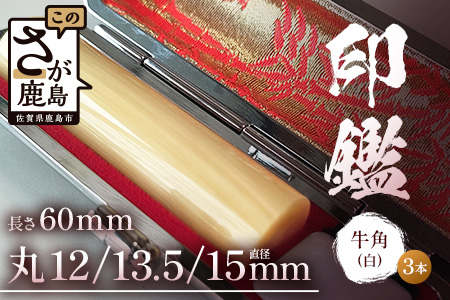 R-12 牛角（白）印鑑 実印 銀行印 認印 3本セット 各専用ケース付 御祝 送料無料 佐賀県 鹿島市