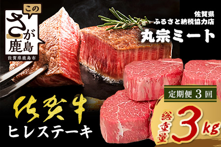 【定期便3カ月配送】佐賀牛ヒレステーキ200g×5枚 | 肉の女王 希少部位 感動 五感で味わう極上肉 ステーキ ヒレ 肉 牛肉 高級肉 国産 佐賀県 鹿島市 人気 送料無料 V-67