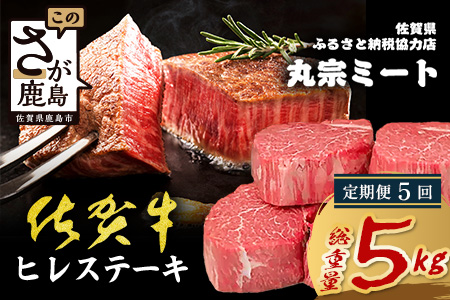 【定期便5カ月配送】佐賀牛ヒレステーキ200g×5枚 | 肉の女王 希少部位 感動 五感で味わう極上肉 ステーキ ヒレ 肉 牛肉 高級肉 国産 佐賀県 鹿島市 人気 送料無料 W-12