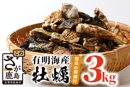 有明海産 牡蠣 3kg(目安:60個〜72個)[柑橘付]佐賀県産 カキ[レンジで簡単調理]BBQ や キャンプにもおススメ