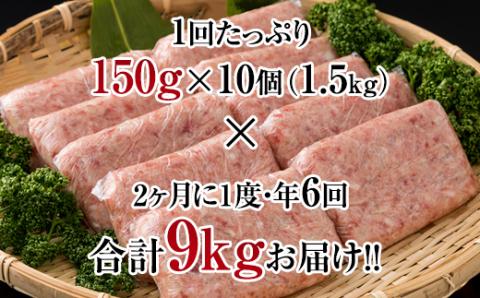 【定期便】佐賀牛入合い挽きハンバーグ（150g×10個）x 6回（偶数月）佐賀牛 人気 小分け