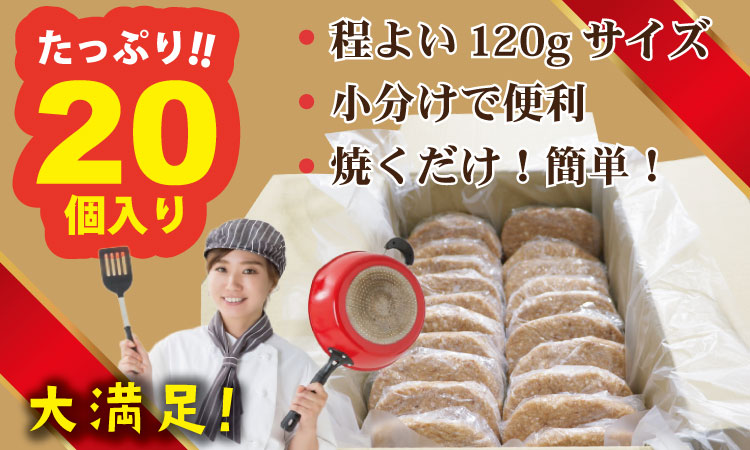 肉屋特製 佐賀牛入ハンバーグ たっぷり 20個 入り （1個120g）有明・潮風ファーム ブランド牛 佐賀牛 ジューシー 豚肉 冷凍保存 ハンバーグ 焼くだけ ミンチ肉 豚ミンチ 佐賀産豚 合い挽き 手づくり 手ごね 国産 佐賀県産 黒毛和牛 おかず お惣菜 お肉 冷凍 ブランド牛 人気 ランキング 高評価 牛 佐賀 佐賀県 小城市
