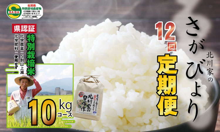 【定期便】令和7年産 (12ヶ月連続お届け) 佐賀県認定 特別栽培米 さがびより（10kg×12回）北川農産 農家直送 食味ランキング 佐賀県産 一等米 精米 白米 ブランド米 お米 白飯 人気 ランキング 高評価
