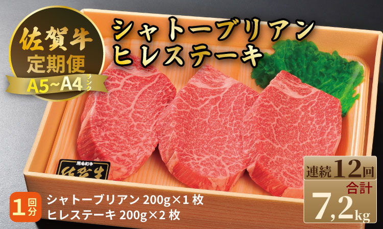 【定期便】佐賀牛 シャトーブリアン 200ｇ・ ヒレステーキ 400ｇ（全12回／連続お届け） 冷凍 赤身 国産 お肉 ブランド牛 牛肉 ステーキ フィレ 希少部位 贅沢 川べぇ