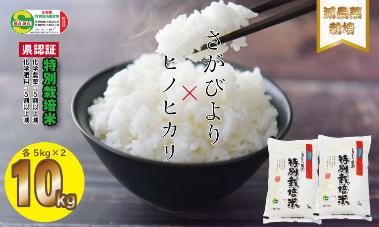 令和6年度産 食べ比べ「減農薬米」さがびより・ひのひかり(5kg×各1袋)しもむら農園 送料無料 合計10キロ 農薬半分以下 一等米 精米 白米 ブランド米 お米 白飯 人気 ランキング 高評価