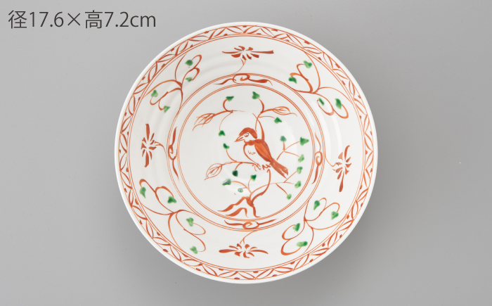 平丼 1点 安南赤絵花鳥図 【辻与製陶所】 NAZ019