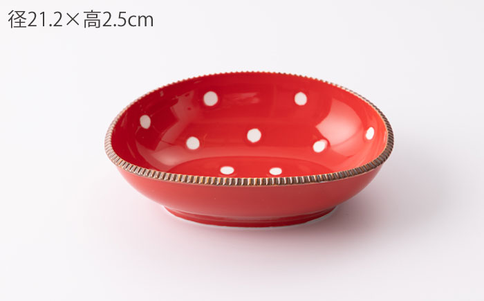 いげ皿 楕円鉢 赤水玉 20cm1点 【辻与製陶所】 NAZ509