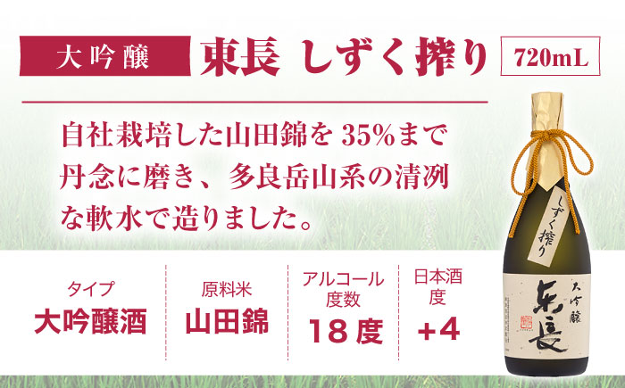 【3回定期便】大吟醸 東長（限定品） しずく搾り 720ml【瀬頭酒造】 [NAH075] 日本酒 酒 地酒 東長 佐賀県 嬉野市