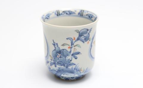 染錦柘榴駱駝文湯谷鳳窯肥前吉田焼器湯食器磁器染錦染付色絵赤絵柘榴ラクダシルクロードNAT005