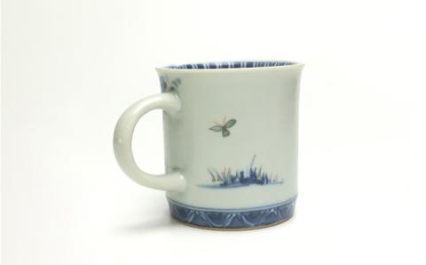 染錦鹿文マグカップ谷鳳窯肥前吉田焼器食器磁器染錦染付色絵赤絵鹿文シルクロードNAT006