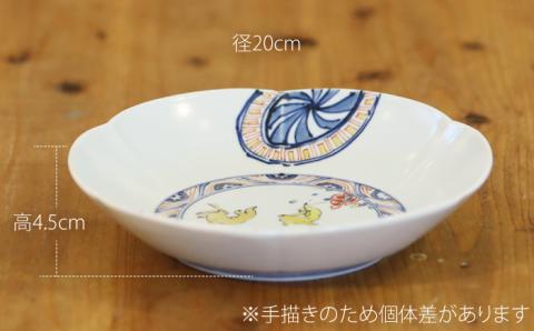 染錦花兎文多用鉢谷鳳窯肥前吉田焼器お皿食器磁器染錦染付色絵赤絵兎NAT010
