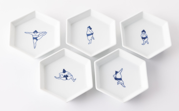 sumou 六角小皿 5点 【副武製陶所】 NAZ007