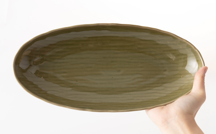 オーバル プレート 2点 (ベージュ-オリーブ) 【江口製陶所】 NAZ010