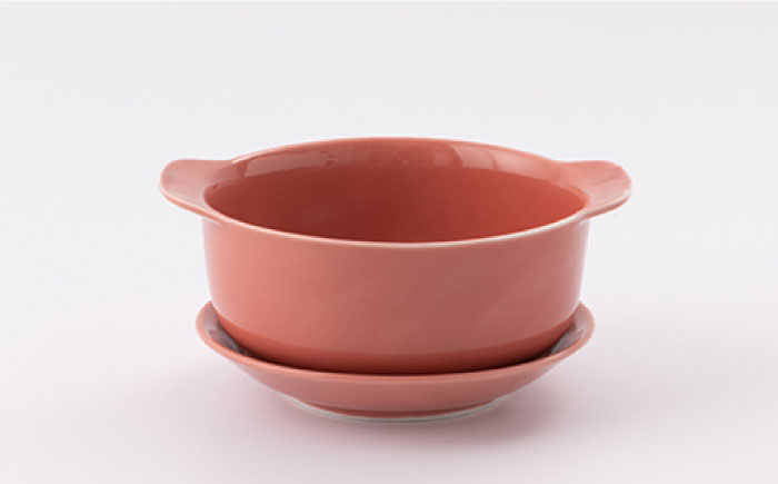 [肥前吉田焼]カラフル グラタン皿 耐熱 丸型 レッド・ピンク 2点セット【新日本製陶】 [NAZ405]