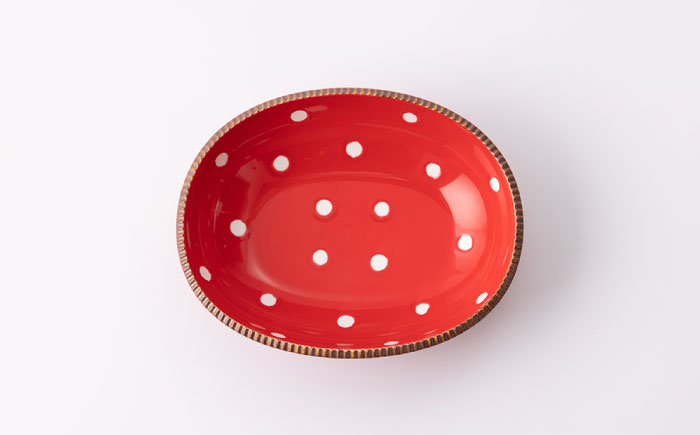 いげ皿 楕円鉢 赤水玉 20cm1点 【辻与製陶所】 NAZ509