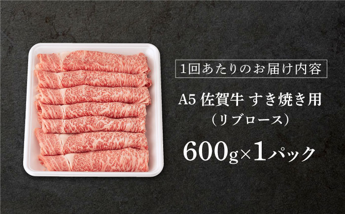 【12回定期便】 佐賀牛 A5 リブロース すき焼き用600g (総計 7.2kg)【桑原畜産】 [NAB046] 牛肉 佐賀県産 黒毛和牛 すきやき 鍋