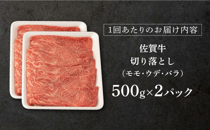 【12回定期便】【先行予約】 佐賀牛 切り落とし 1kg (500g x2P 総計 12.0kg)【桑原畜産】 [NAB055] 牛肉 佐賀県産 黒毛和牛 切落し きりおとし