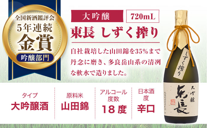 【12回定期便】東長 贅沢飲み比べセット 3種(純米大吟醸 東長　しずく搾り・大吟醸　東長　しずく搾り・大吟醸　東長) 720ml【瀬頭酒造】 [NAH117]