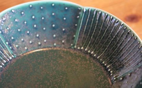 輪花皿大グリーン肥前吉田焼器陶器お皿食器かわいいおしゃれNAT017