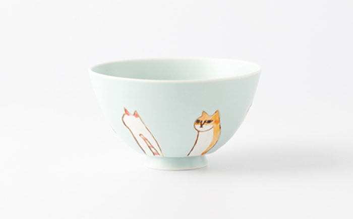 [肥前吉田焼] 六猫 お茶碗 4色セット(ブルー・ピンク・イエロー・ホワイト)【副武製陶所】 [NAZ314]