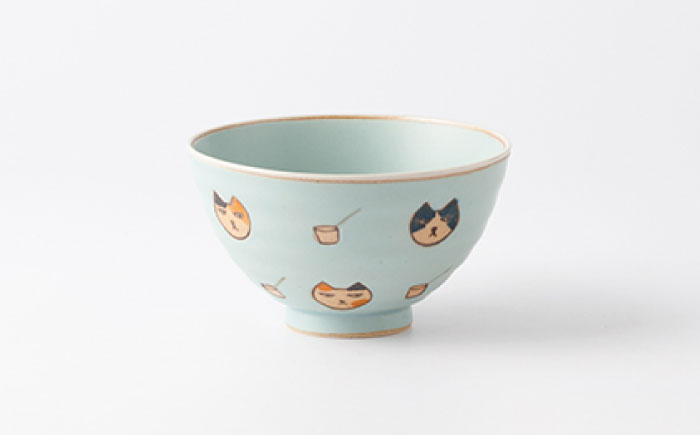 [肥前吉田焼] 猫も杓子も お茶碗 4色セット(ブルー・ピンク・イエロー・ホワイト)【副武製陶所】 [NAZ315]