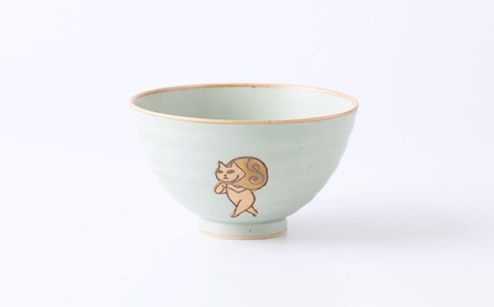 [肥前吉田焼] どろぼう猫 お茶碗 4色セット(ブルー・ピンク・イエロー・ホワイト)【副武製陶所】 [NAZ316]