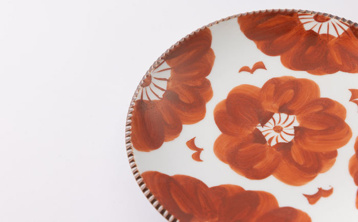 いげ皿 染ソフィア (赤) 21cm 1点 【辻与製陶所】 NAZ501