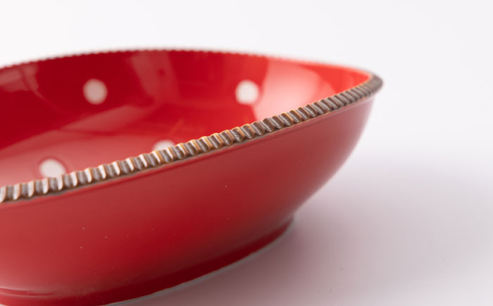 いげ皿 楕円鉢 赤水玉 20cm1点 【辻与製陶所】 NAZ509